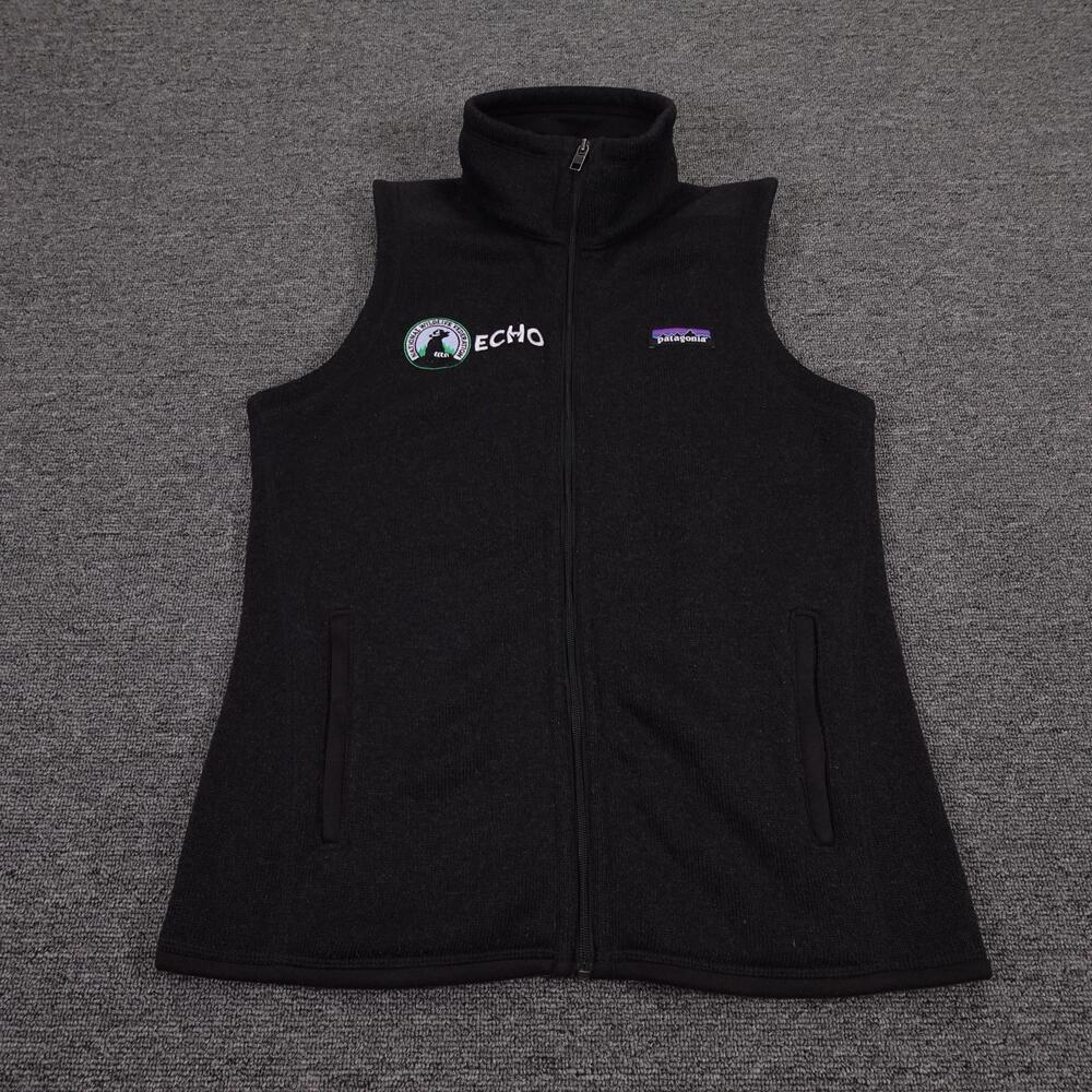 Patagonia Better Sweater Vest Womens Small Black Fleece Full Zip Wildlife Logo
